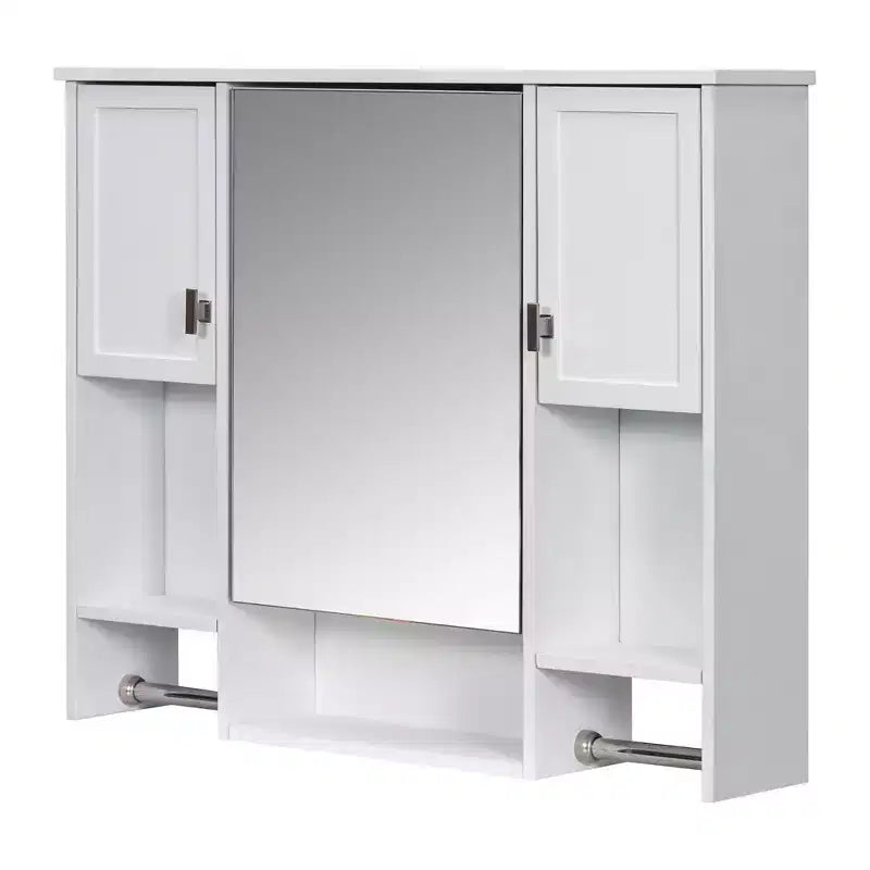 Mobiletto da bagno 35" x 28" con specchio e portasciugamani, armadietto a muro da bagno, pensile in legno, armadietti dei medicinali