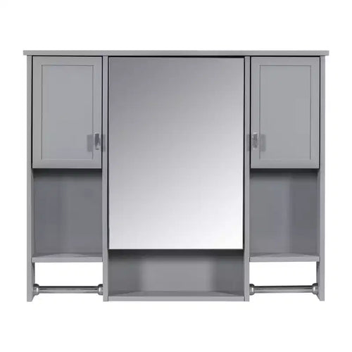 Mobiletto da bagno 35" x 28" con specchio e portasciugamani, armadietto a muro da bagno, pensile in legno, armadietti dei medicinali