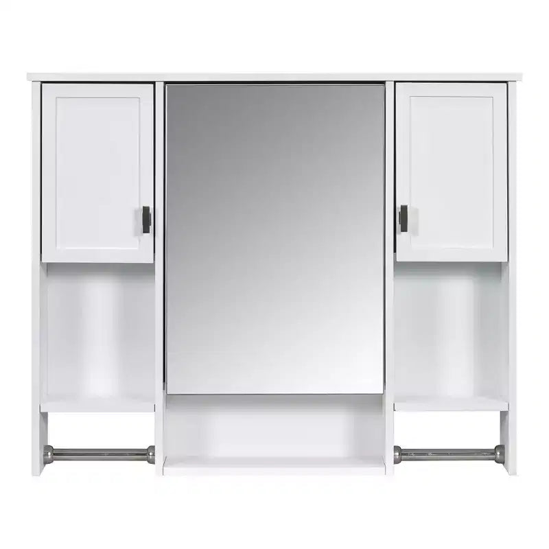 Mobiletto da bagno 35" x 28" con specchio e portasciugamani, armadietto a muro da bagno, pensile in legno, armadietti dei medicinali