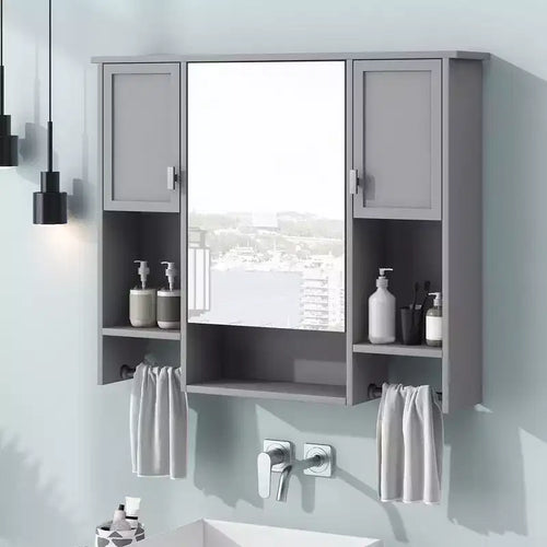 35'' x 28'' Bathroom Medicine Cabinet With Mirror Towels Bar Bathroom Wall Mounted Cabinet Wooden Hanging Cabinet Medicine Cabinets