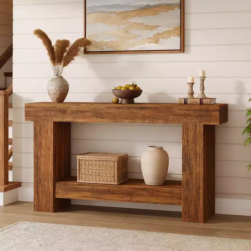63 in Long Console Table for Entryway, Wood Farmhouse Console Table for Living Room, 2-Tier Large Sofa Table with Storage, Wooden Table for Entrance