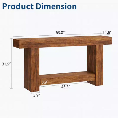 Console étroite de 160 cm pour entrée, table console en bois de style rustique pour salon, grande table de canapé à 2 niveaux avec rangement, table en bois pour hall d'entrée