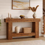 Consolle lunga 63 pollici per ingresso, Tavolo consolle in legno stile rustico per soggiorno, Tavolo da divano grande a 2 livelli con contenitore, Tavolo in legno per ingresso