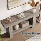 Consolle lunga 63 pollici per ingresso, Tavolo consolle in legno stile rustico per soggiorno, Tavolo da divano grande a 2 livelli con contenitore, Tavolo in legno per ingresso