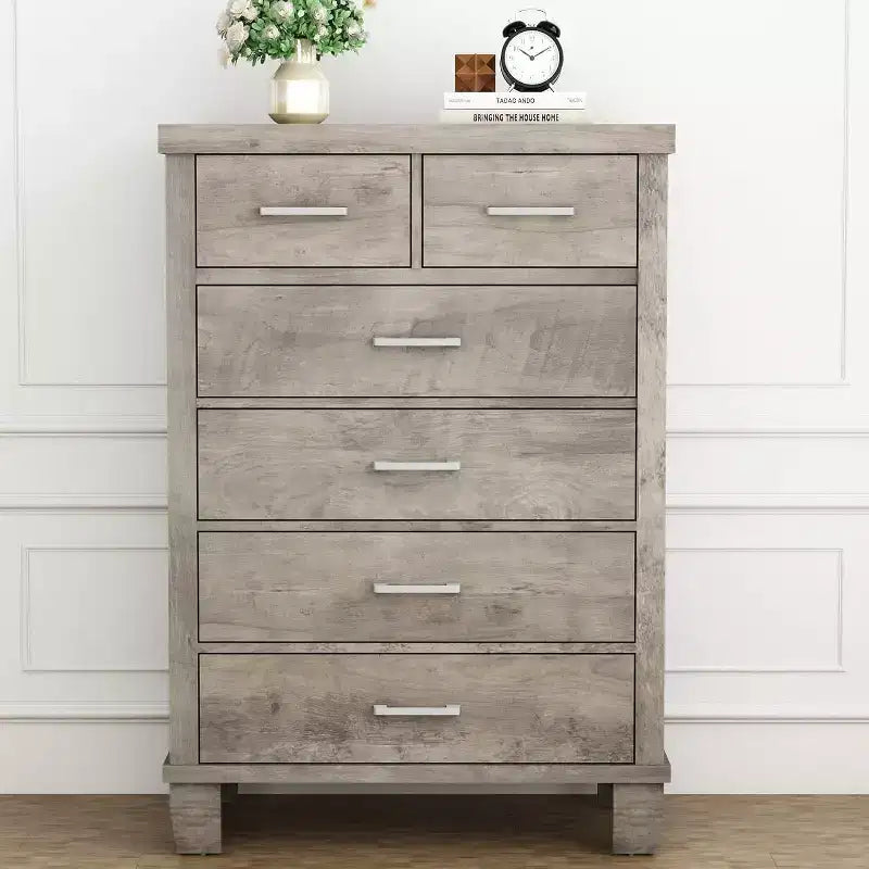 Acekool 6 Drawer Tall Dresser, Modern Chest with Metal Handles, Vertical Storage Organizer for Bedroom and Closet
