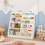 Libreria per bambini e organizer per giocattoli, scaffale multifunzionale in legno a 4 ripiani per bambini con espositore per libri per cameretta, sala giochi, asilo nido