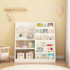 Libreria per bambini e organizer per giocattoli, scaffale multifunzionale in legno a 4 ripiani per bambini con espositore per libri per cameretta, sala giochi, asilo nido