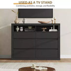 Comò moderno a 6 cassetti da 47 pollici con 2 ripiani aperti, mobile in legno di metà secolo per camera da letto, supporto TV da soggiorno