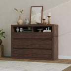 Comò moderno a 6 cassetti da 47 pollici con 2 ripiani aperti, mobile in legno di metà secolo per camera da letto, supporto TV da soggiorno