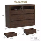 Comò moderno a 6 cassetti da 47 pollici con 2 ripiani aperti, mobile in legno di metà secolo per camera da letto, supporto TV da soggiorno