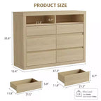 Comò moderno a 6 cassetti da 47 pollici con 2 ripiani aperti, mobile in legno di metà secolo per camera da letto, supporto TV da soggiorno