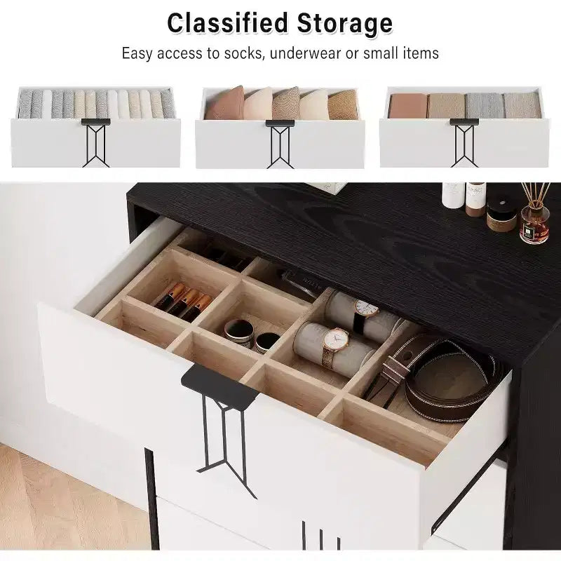 Acekool Comò a 5 Cassetti, Cassettiera Moderna con Motivo Vintage e Spazio Contenitivo Profondo per Camera da Letto, Soggiorno, Ingresso