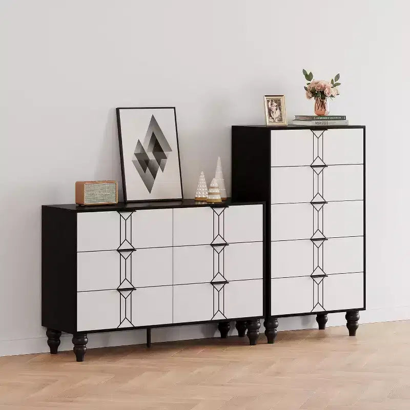 Acekool Comò a 5 Cassetti, Cassettiera Moderna con Motivo Vintage e Spazio Contenitivo Profondo per Camera da Letto, Soggiorno, Ingresso