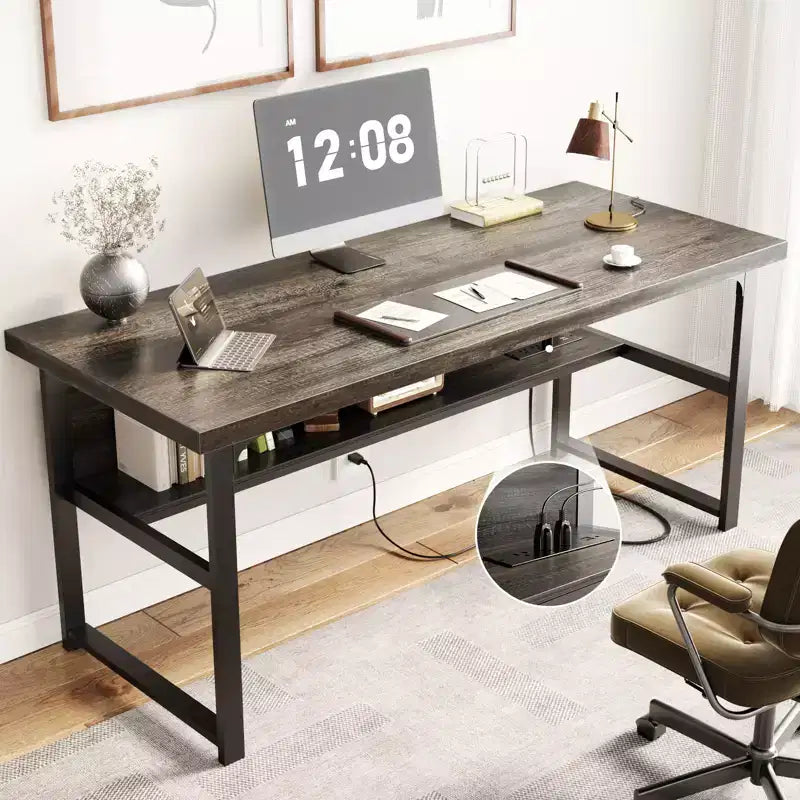 Scrivania per computer Besiost da 53'' con stazione di ricarica e ripiano ispessito