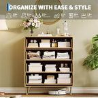 Cassettiera a 4 cassetti con 32 scanalature – Comò moderno in legno con maniglie in metallo, organizer contenitore e porta TV per camera da letto, soggiorno e corridoio.