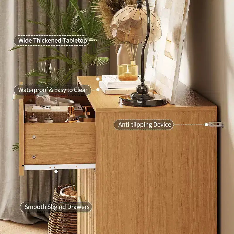 Cassettiera a 4 cassetti con 32 scanalature – Comò moderno in legno con maniglie in metallo, organizer contenitore e porta TV per camera da letto, soggiorno e corridoio.