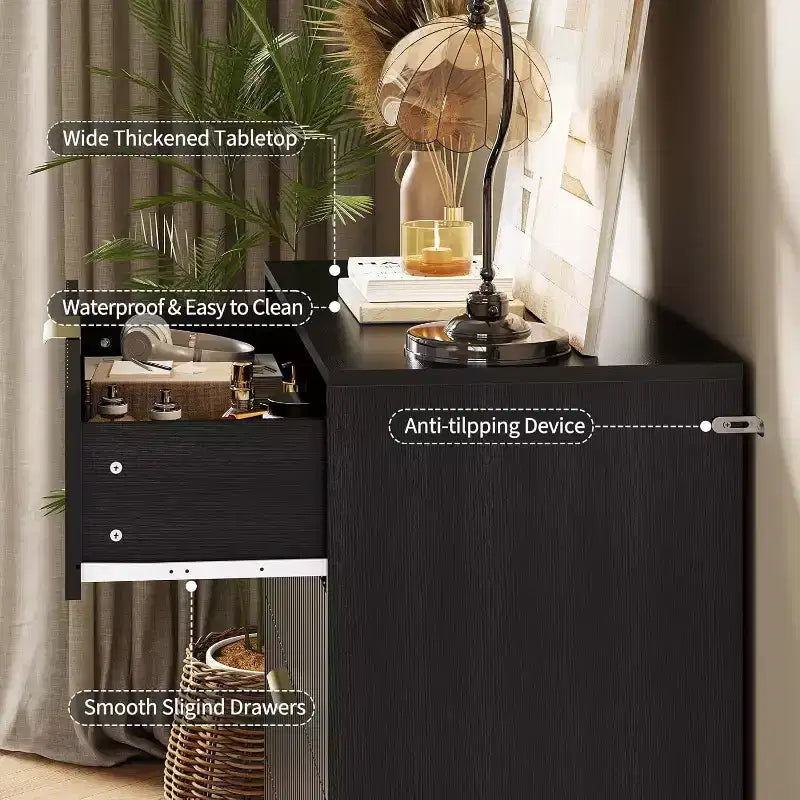 Cassettiera a 4 cassetti con 32 scanalature – Comò moderno in legno con maniglie in metallo, organizer contenitore e porta TV per camera da letto, soggiorno e corridoio.