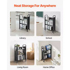 Carrello porta libri mobile VEVOR, capacità 150 kg, carrello per biblioteca 77 x 38 x 122 cm, scaffali a V su un lato con ruote bloccabili da 7,6 cm, nero