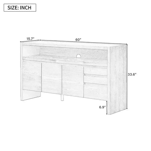 Buffet de rangement de 152 cm avec 3 portes, 3 tiroirs et une étagère ouverte, console d'entrée bleu marine