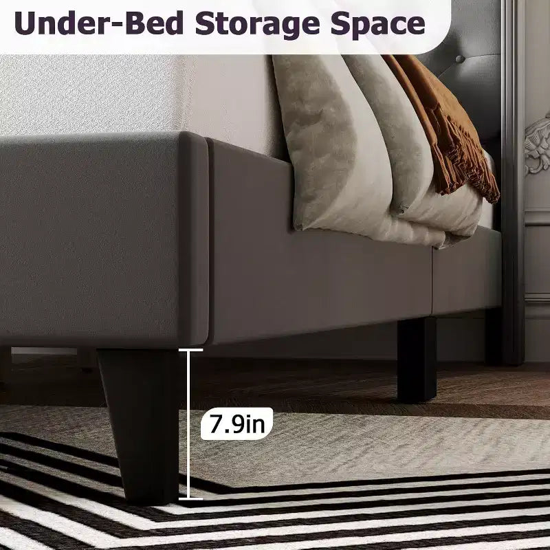 Letto King Size Moderno Grigio con Testiera Trapuntata a Rombo, Robusto Supporto a Doghe Senza Necessità di Rete, Montaggio Silenzioso e Facile