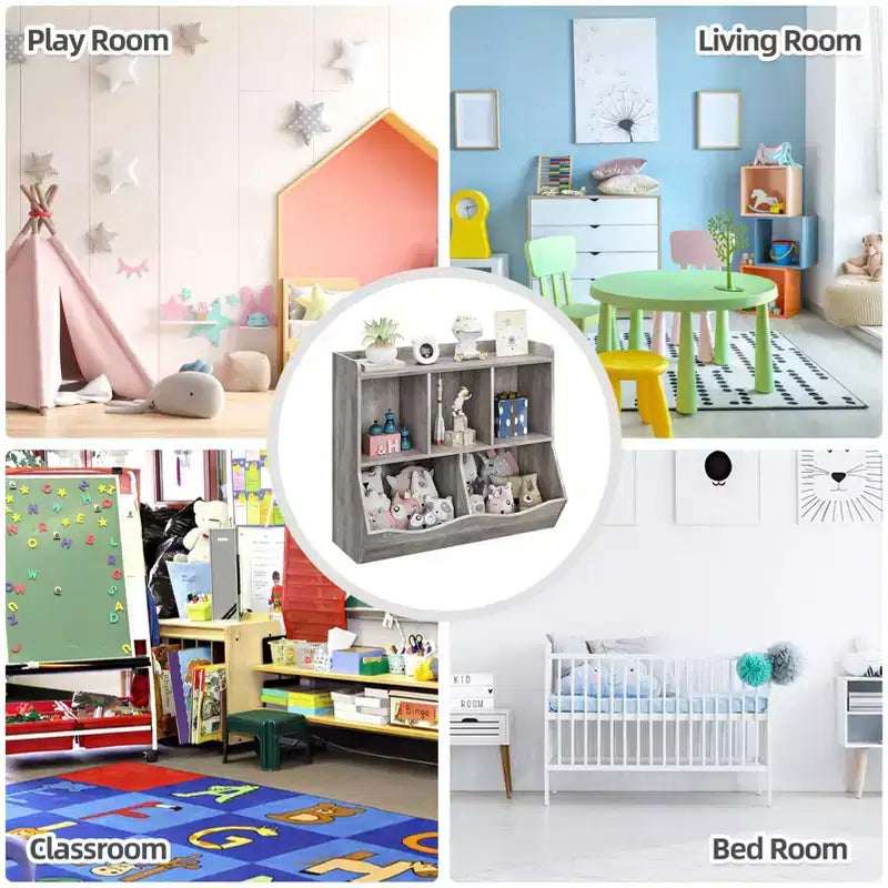 Set di 2 Librerie per Giocattoli, con Mensola Multipla e Scomparti, Mobile Contenitore per Libri e Giocattoli, per Camera da Letto, Sala Giochi, Corridoio