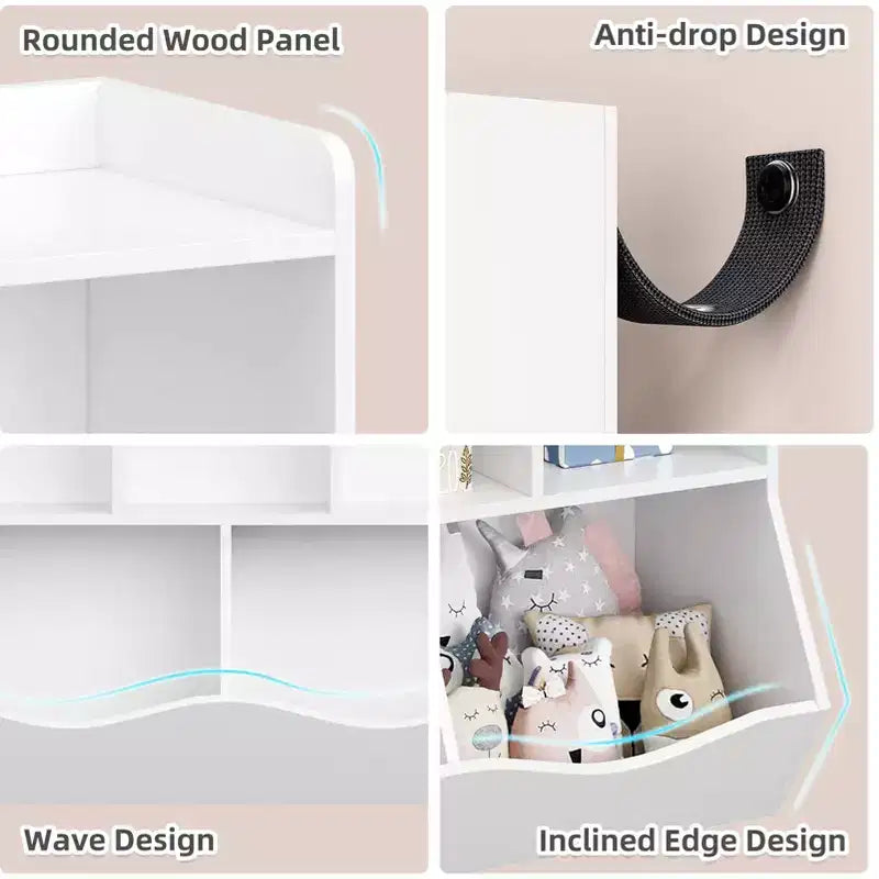 Set di 2 Librerie per Giocattoli, con Mensola Multipla e Scomparti, Mobile Contenitore per Libri e Giocattoli, per Camera da Letto, Sala Giochi, Corridoio