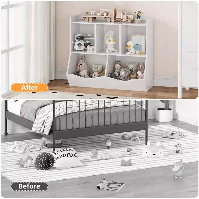 Set di 2 Librerie per Giocattoli, con Mensola Multipla e Scomparti, Mobile Contenitore per Libri e Giocattoli, per Camera da Letto, Sala Giochi, Corridoio