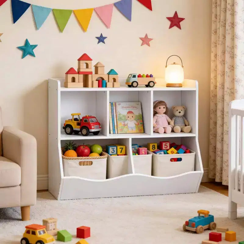 Set di 2 Librerie per Giocattoli, con Mensola Multipla e Scomparti, Mobile Contenitore per Libri e Giocattoli, per Camera da Letto, Sala Giochi, Corridoio