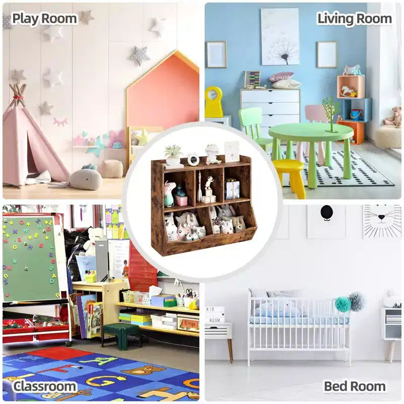 Set di 2 Librerie per Giocattoli, con Mensola Multipla e Scomparti, Mobile Contenitore per Libri e Giocattoli, per Camera da Letto, Sala Giochi, Corridoio