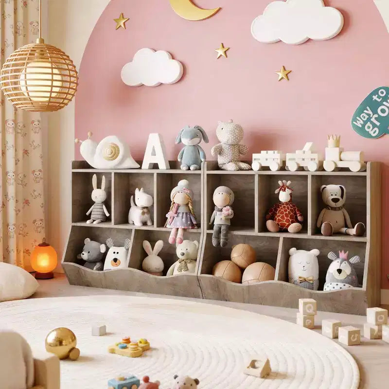 Set di 2 Librerie per Giocattoli, con Mensola Multipla e Scomparti, Mobile Contenitore per Libri e Giocattoli, per Camera da Letto, Sala Giochi, Corridoio