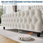 Letto imbottito con schienale alto e bottoni diamantati, moderno giroletto alto, legno massello con morbido e confortevole velluto-spugna, mobili per camera da letto