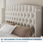 Letto imbottito con schienale alto e bottoni diamantati, moderno giroletto alto, legno massello con morbido e confortevole velluto-spugna, mobili per camera da letto
