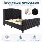 Letto imbottito con schienale alto e bottoni diamantati, moderno giroletto alto, legno massello con morbido e confortevole velluto-spugna, mobili per camera da letto
