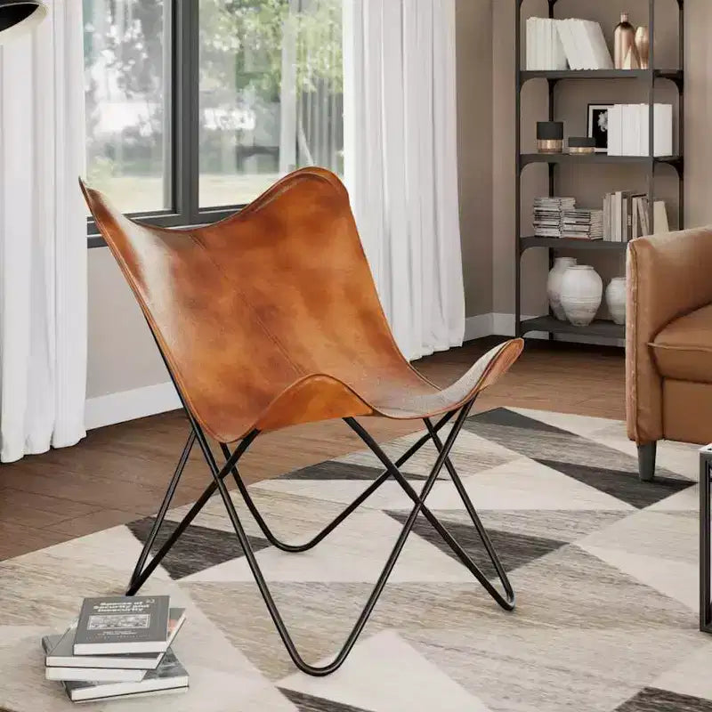 vidaXL Sedia a farfalla Marrone Vera pelle, Ferro verniciato a polvere Standard