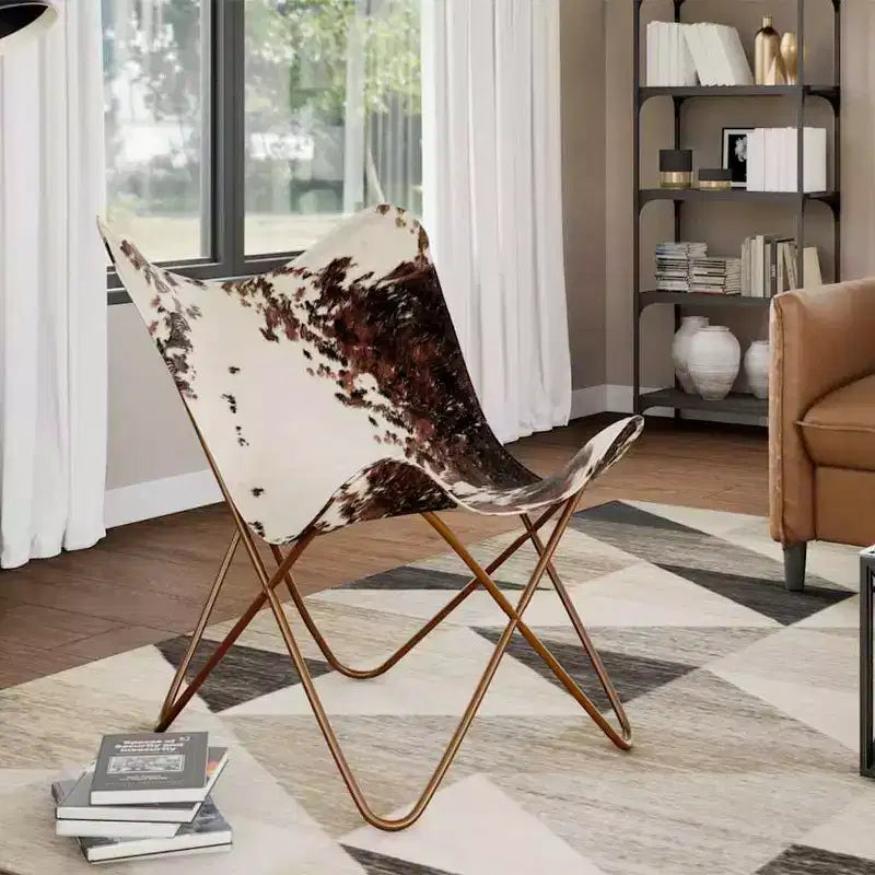 vidaXL Sedia a farfalla Marrone Vera pelle, Ferro verniciato a polvere Standard