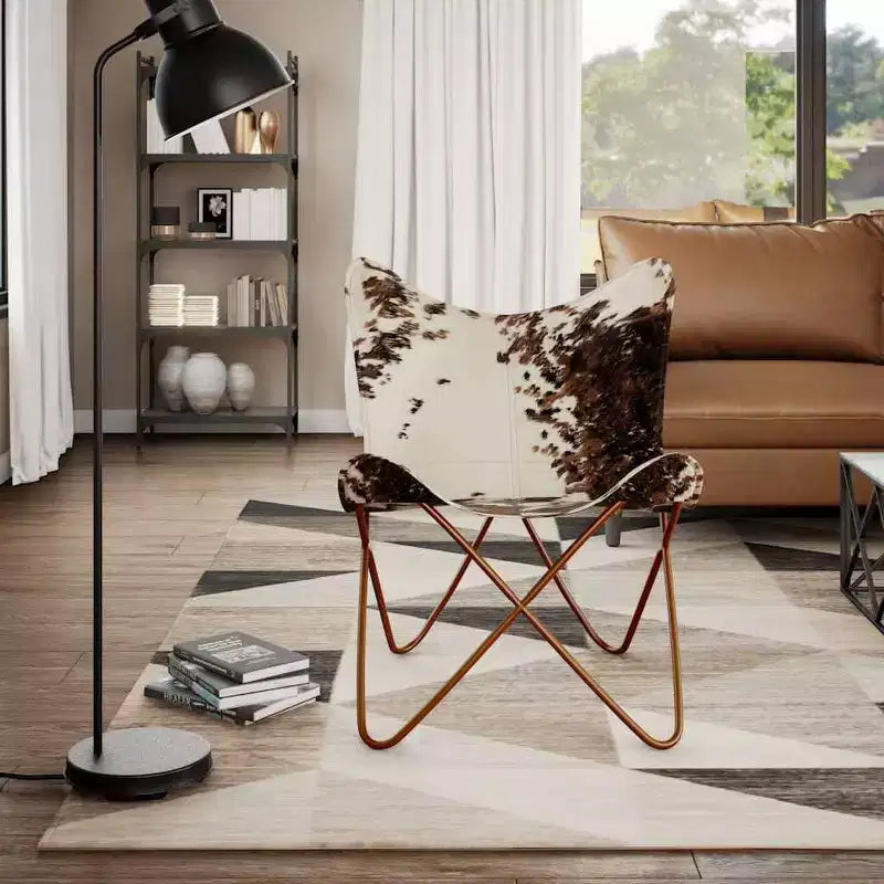 vidaXL Sedia a farfalla Marrone Vera pelle, Ferro verniciato a polvere Standard
