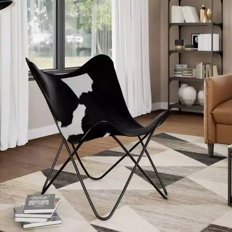 vidaXL Sedia a farfalla Marrone Vera pelle, Ferro verniciato a polvere Standard