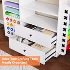 Mobiletto da 42 scomparti per lavori di artigianato con tavolo da lavoro, 2 ampi cassetti e 24 supporti per rotoli di vinile, carrello organizer per studio e stanza del fai da te