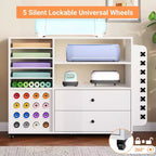 Mobiletto da 42 scomparti per lavori di artigianato con tavolo da lavoro, 2 ampi cassetti e 24 supporti per rotoli di vinile, carrello organizer per studio e stanza del fai da te