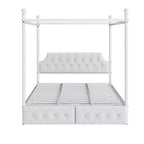 Bellemave Letto a baldacchino in metallo a 4 montanti Queen Size con testiera in velluto e 2 cassetti portaoggetti, Letto a piattaforma imbottito a baldacchino a 4 montanti, Bianco