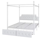 Bellemave Letto a baldacchino in metallo a 4 montanti Queen Size con testiera in velluto e 2 cassetti portaoggetti, Letto a piattaforma imbottito a baldacchino a 4 montanti, Bianco