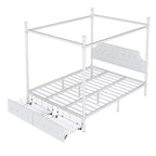 Bellemave Letto a baldacchino in metallo a 4 montanti Queen Size con testiera in velluto e 2 cassetti portaoggetti, Letto a piattaforma imbottito a baldacchino a 4 montanti, Bianco