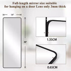 Specchio a figura intera 14x48 nero, cornice in lega di alluminio con ganci regolabili per dormitorio