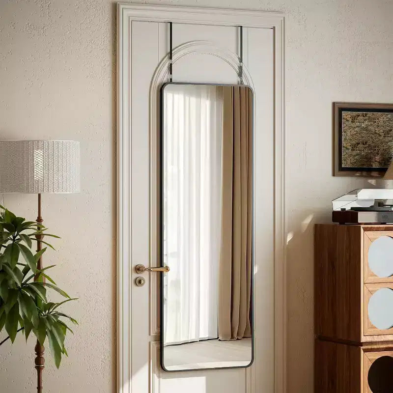 Specchio a figura intera 14x48 nero, cornice in lega di alluminio con ganci regolabili per dormitorio