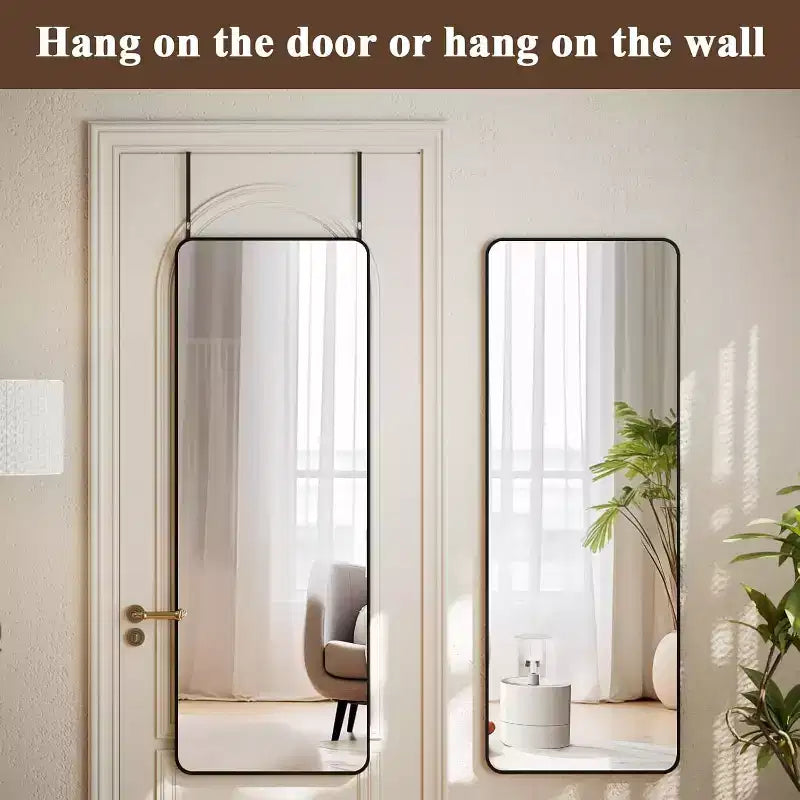 Specchio a figura intera 14x48 nero, cornice in lega di alluminio con ganci regolabili per dormitorio