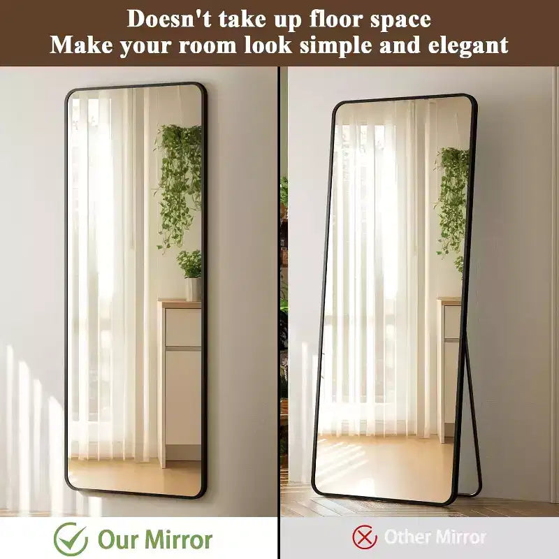 Specchio a figura intera 14x48 nero, cornice in lega di alluminio con ganci regolabili per dormitorio