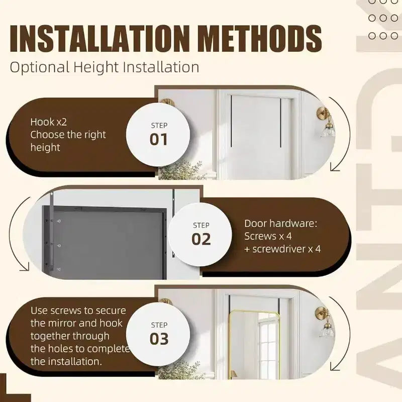 Specchio a figura intera 14x48 nero, cornice in lega di alluminio con ganci regolabili per dormitorio
