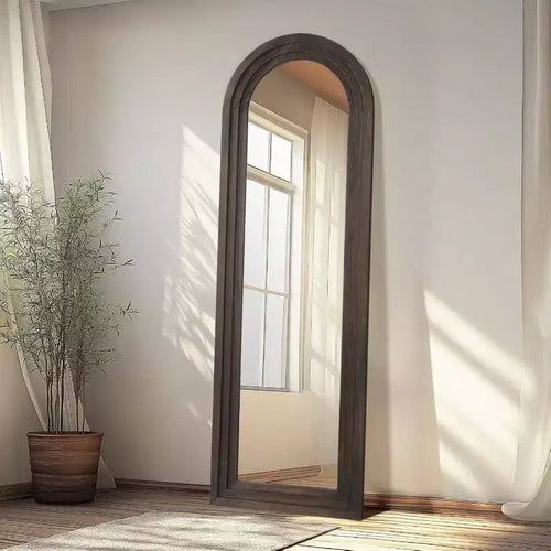 64x21 Arched Rustic Mirror - Solid Wood Frame. Includes Stand for Leaning, Hanging, or Free Standing in Any Room