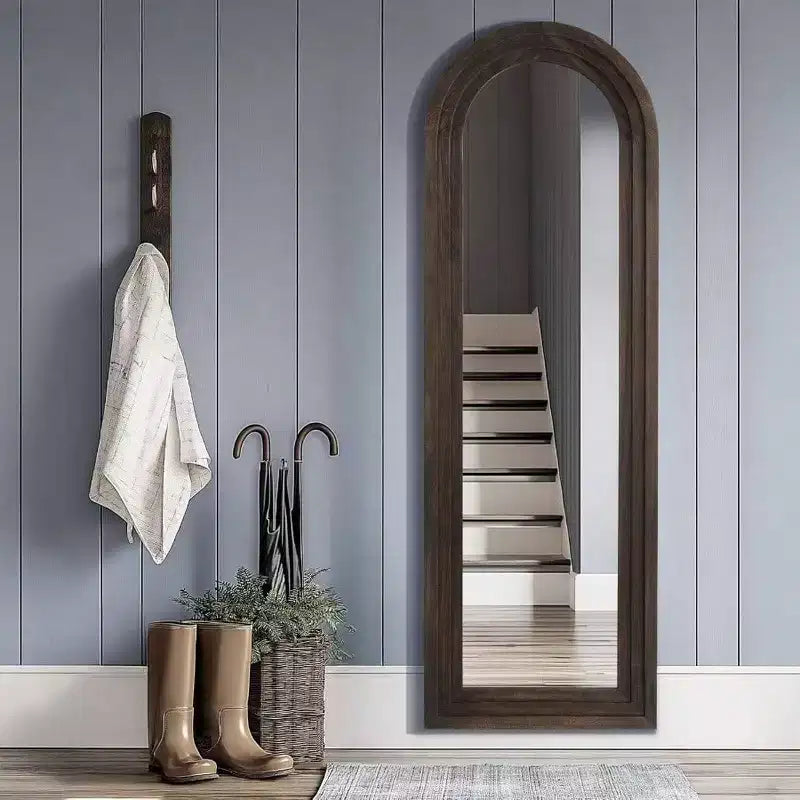 Specchio rustico ad arco 64x21 - Cornice in legno massiccio. Include supporto per appoggio, sospensione o autoportante in qualsiasi stanza