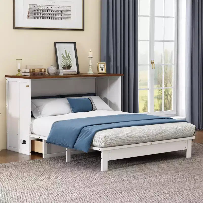 GDFStudio Kaelun Letto a Scomparsa Moderno in Legno con Stazione di Ricarica e Grandi Cassetti Contenitore